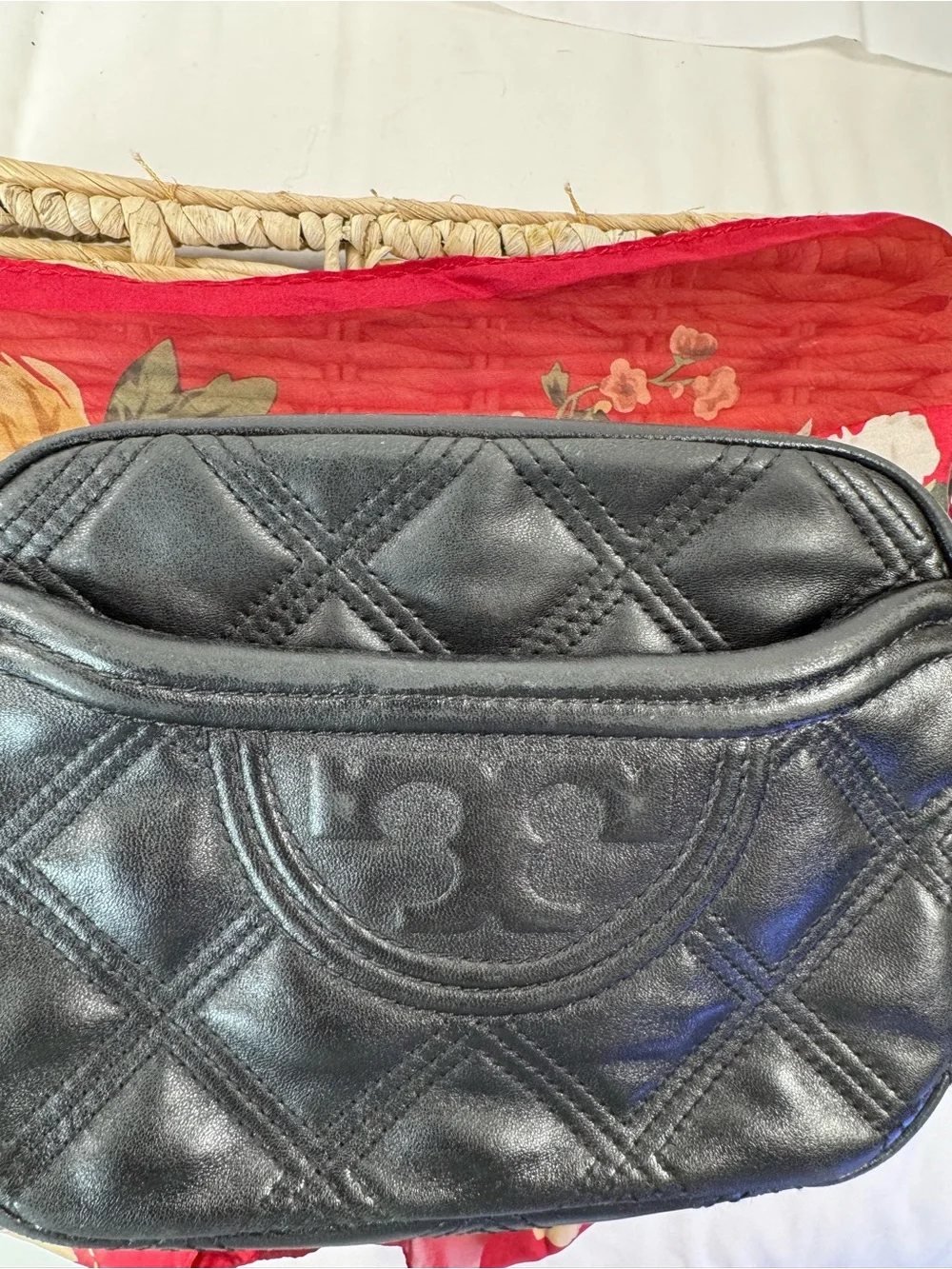 Tory Burch Black Quilted Leather Mini Crossbody Camera Bag